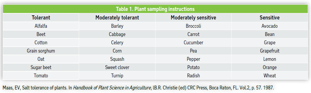 Table 1: Plant sampling instructions